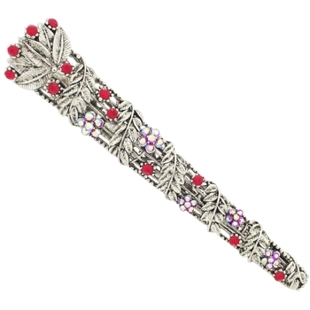 Karen Marie - Ivy Leaf & Crystal Flower Jaw Clip - Red (1)