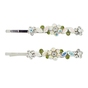 Karen Marie - Large Crystal Flower & Foliage Hair Pin - White