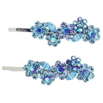 Karen Marie - Crystal Flower Bouquet Bobby Pins - Light Blue w/Silver (Set of 2)