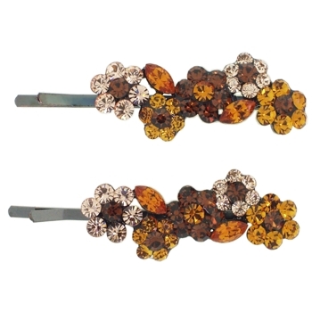 Karen Marie - Crystal Flower Bouquet Bobby Pins - Amber w/ Antique Silver (Set of 2)