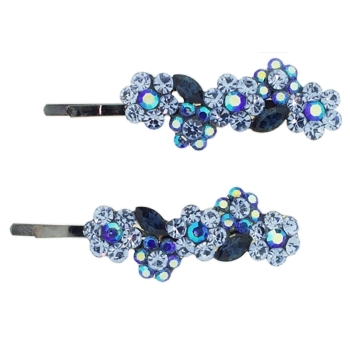 Karen Marie - Crystal Flower Bouquet Bobby Pins - Blue w/ Antique Silver (Set of 2)