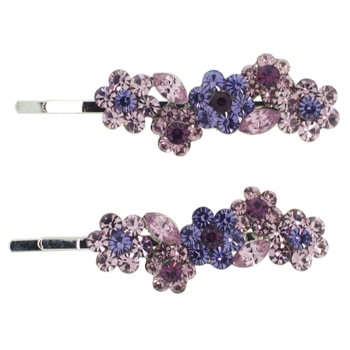 Karen Marie - Crystal Flower Bouquet Bobby Pins - Violet w/Silver (Set of 2)