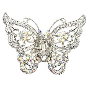 Karen Marie - Four Crystal Flower Butterfly Jaw Clip - White Diamond Hue (1)