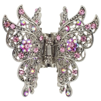 Karen Marie - Crystal Flower & Lace Butterfly Jaw - Pink (1)