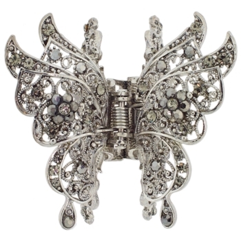 Karen Marie - Crystal Flower & Lace Butterfly Jaw - Black (1)