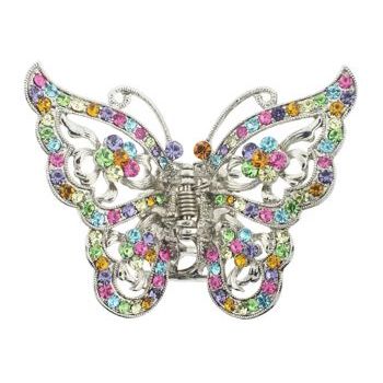 Karen Marie - Four Crystal Flower Butterfly Jaw Clip - Multi Rainbow Hue (1)