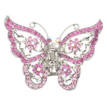 Karen Marie - Four Crystal Flower Butterfly Jaw Clip - Rose