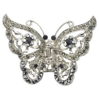 Karen Marie - Four Crystal Flower Butterfly Jaw Clip - Smoke