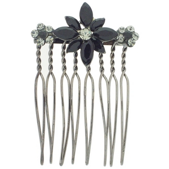 Karen Marie - Marquise Crystal Flower Comb - Smoke (1)