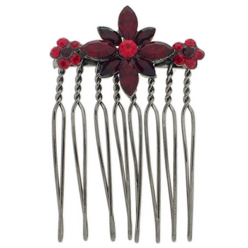 Karen Marie - Marquise Crystal Flower Comb - Ruby (1)