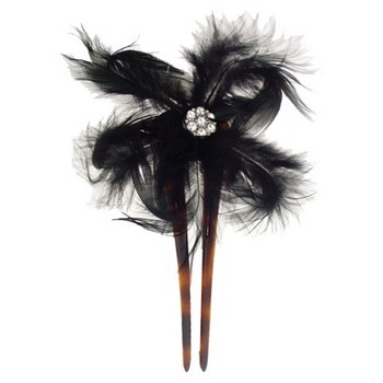 Karin's Garden - Curled Feather Daisy w/Stone on Chignon Comb - Black (1)