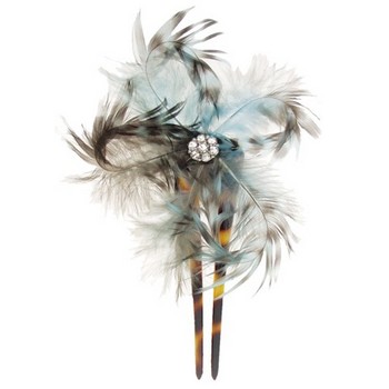 Karin's Garden - Curled Feather Daisy w/Stone on Chignon Comb - Blue (1)