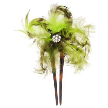 Karin's Garden - Curled Feather Daisy w/Stone on Chignon Comb - Lime (1)