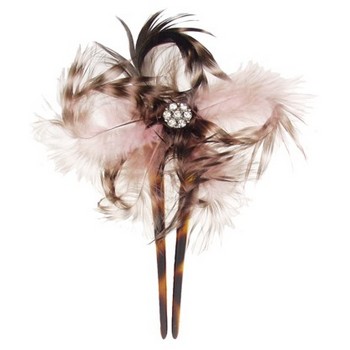 Karin's Garden - Curled Feather Daisy w/Stone on Chignon Comb - Pink (1)