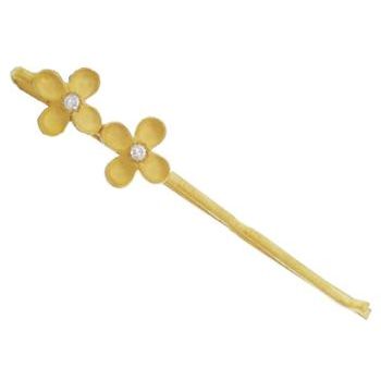 Kevia - 22k Gold - Double Plum Flower and Crystal Bobby Pin