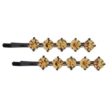 Karen Marie - Large Crystal Bobby Pins - Topaz/Black (Set of 2)