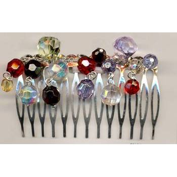 Colored Beads Hair Comb - Silver Colored - LG