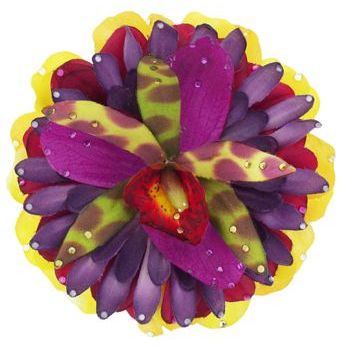 Michelle Roy - Large Layered Blooming Flower Clip - Gold, Fuchsia, Purple, and Tiger Orchid with Swarovski Crystals