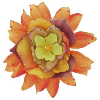 Michelle Roy - Large Layered Blooming Flower Clip - Golden Orange, Yellow, & Amber with Swarovski Crystals