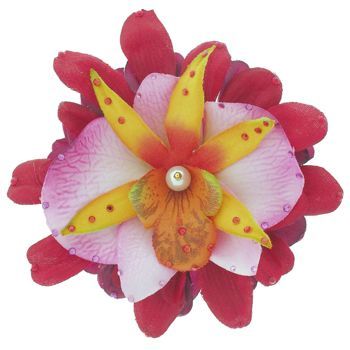 Michelle Roy - Large Layered Blooming Flower Clip - Fuchsia, Scarlet, & Pink with Swarovski Crystals