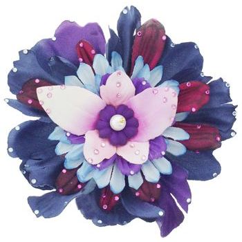 Michelle Roy - Large Layered Blooming Flower Clip - Navy, Purple, Scarlet & Pink with Swarovski Crystals