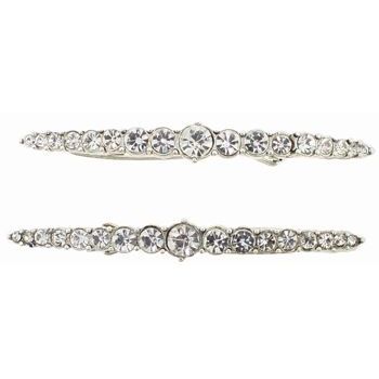 Lee Angel - Crystal Bar Hair Clip (Pair) - Silver w/ Swarovski Crystals