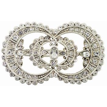 Lee Angel - Double Circle Hair Clip - Silver Filigree w/ Swarovski Crystals