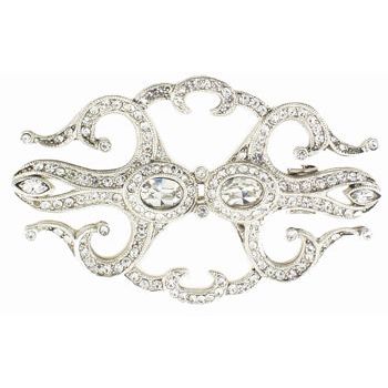 Lee Angel - Silver Swirl & Double Oval Hair Clip - Silver w/ Swarovski Crystals