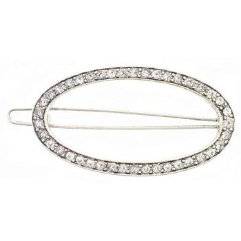 Lee Angel - Oval Hair Clip - Silver w/ Swarovski Crystals