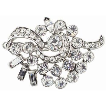 Lee Angel - Circular Brooch Hair Clip - Silver w/ Swarovski Crystals