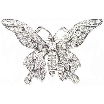 Lee Angel - Butterfly Hair Clip - Silver w/ Swarovski Crystals