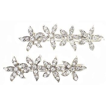 Lee Angel - 2 Silver 4 Flower Hair Clip - Silver w/ Swarovski Crystals