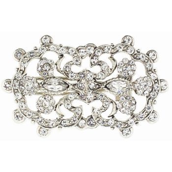 Lee Angel - Mini-Art Nouveau Hair Clip - Silver w/ Swarovski Crystals