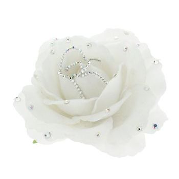 Michelle Roy - Large Silk Rose Clip - White W/ Swarovski Crystal Accents