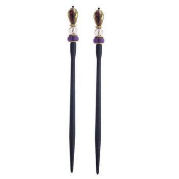 Mei Fa - Hairstyx - Lily Green - Long Black Hairsticks - (Set of 2)