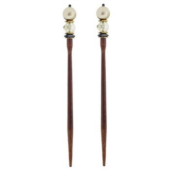 Mei Fa - Hairstyx - Linen - Long Brown Hairsticks - (Set of 2)