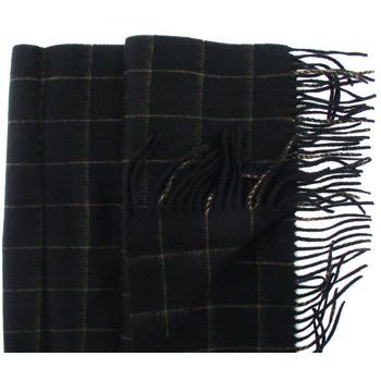 Karen Marie Men's Collection - Cashmere Classics - 100% Cashmere Windowpane Plaid Scarf - Ebony & Camel