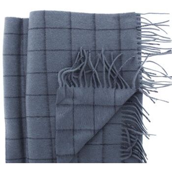 Karen Marie Men's Collection - Cashmere Classics - 100% Cashmere Windowpane Plaid Scarf - Storm Blue & Navy