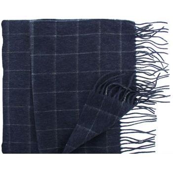 Karen Marie Men's Collection - Cashmere Classics - 100% Cashmere Windowpane Plaid Scarf - Chambray & Ash