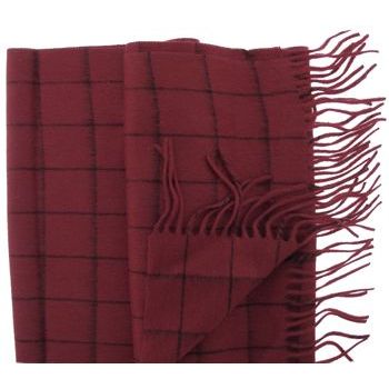 Karen Marie Men's Collection - Cashmere Classics - 100% Cashmere Windowpane Plaid Scarf - Claret & Ebony