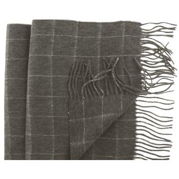 Karen Marie Men's Collection - Cashmere Classics - 100% Cashmere Windowpane Plaid Scarf - Charcoal & White