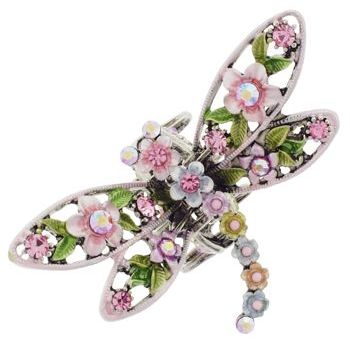 Karen Marie - Whimsical Garden - Crystal & Flower Dragonfly Claw - Pink (1)