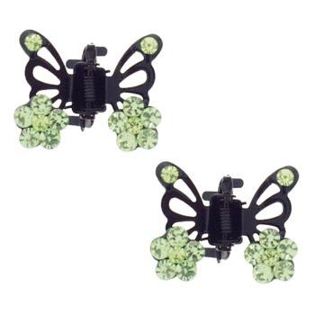 Karen Marie - Tiny Crystal Flower Black Butterfly Claw - Peridot (Set of 2)
