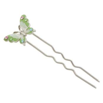 Medusa's Heirlooms - Enamel and Crystal Butterfly Chignon Pin - Green (1)