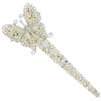 Medusa's Heirlooms - Enamel Fantasy Butterfly Jaw Clip - Ivory and White Diamond
