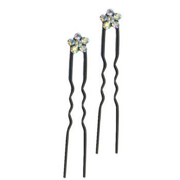 HB HairJewels - Mini French Hairpin - White AB Flower w/ Black Pin