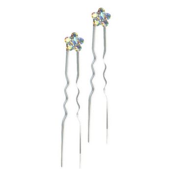 HB HairJewels - Mini French Hairpin - White AB/Silver Pin