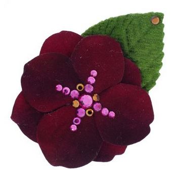 Michelle Roy - Mini Flower Clip - Maroon w/Swarovski Crystal Accents