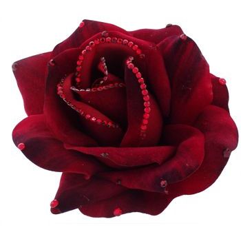 Michelle Roy - Large Silk Rose Clip - Ruby Red W/Swarovski Crystal Accents