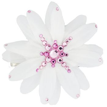 Michelle Roy - Small Daisy Flower Clip - White w/Pink Swarovski Crystal Accents